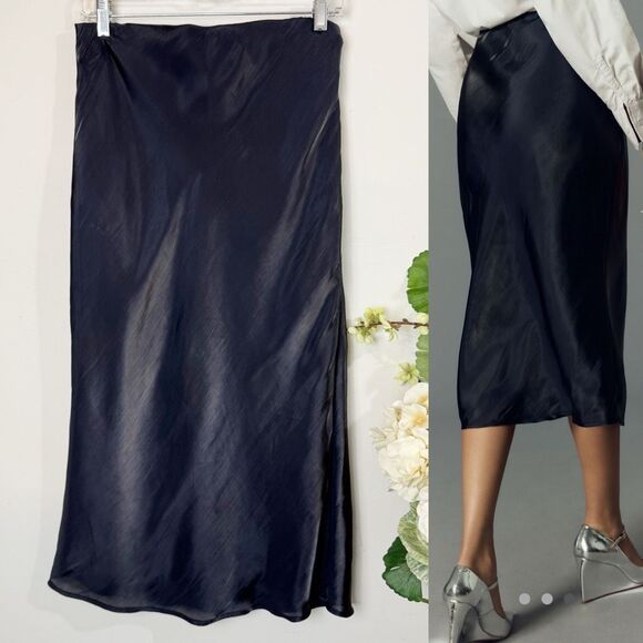 Anthropologie Liquid Shine Bias-Cut Skirt | Large | Black | midi - Picture 6 of 9